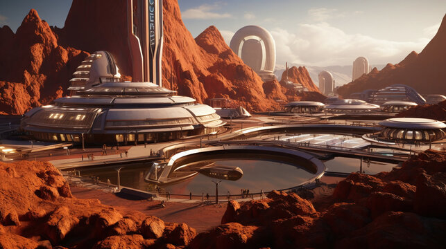 futuristic building colony on mars