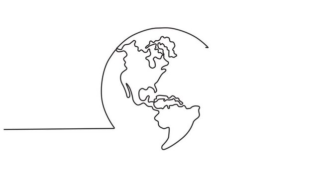 Continuous line animation video of earth globe. Globe-like world map icon. map videos for Education, Travel around the world, infographics, Science, Web Presentations. 4k videos
