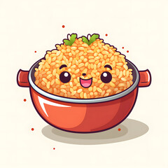 Illustration of a bowl of fried rice in cartoon style.