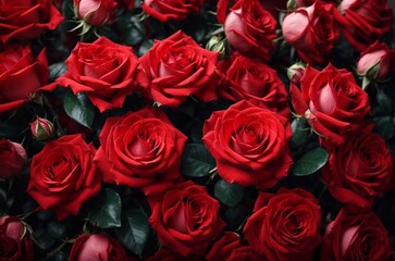 Obraz premium Beautiful red roses as background, top view. Valentine's Day celebration