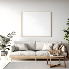 Mockup frame in living room interior 3d rendering. generative ai.