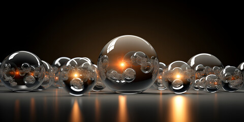 Clear colorful and transparent bubblesballs, Dark background random 3d glass wallpaper glass background Generative Ai