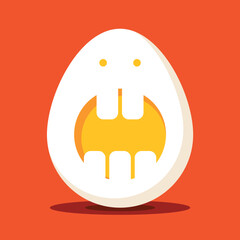 Cartoon vector graphic of an egg face with teeth and an open mouth.