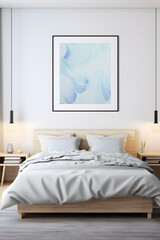 Mockup frame in bedroom interior background 3d render. generative ai.