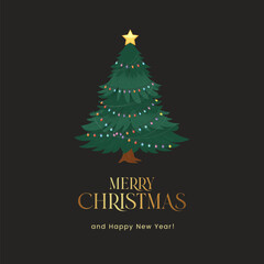 Clean minimalistic christmas greeting vector background, red green, golden christmas and new year modern elegant greeting for social media