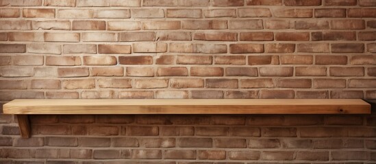 Wooden shelf on brick background for product display or montage