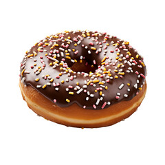 Perspective. view of chocolate donut with sprinkle isolated on transparent background. Png element.