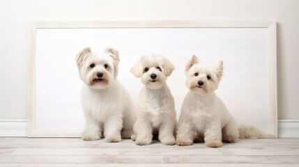 Two delightful dogs pose with an empty board against a pristine white background. Perfect for pet-related promotions,