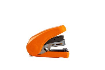 Orange stapler, view side stapler on transparent background.