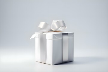 A gift in the form of a box with a bow on a light background: congratulations on the New Year, Christmas, March 8, Valentine's Day and February 14, Mother's Day, Birthday (Ai generation)