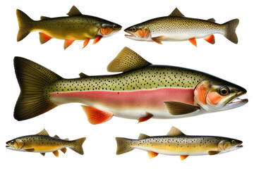 a high quality stock photograph of a collection of trout full body isolated on a white background