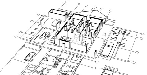  house architectural project sketch 3d illustration © Svjatoslav