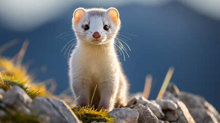 A close-up of an ermine in Stelvio National Park, Lombardy, Italy. AI Generated.