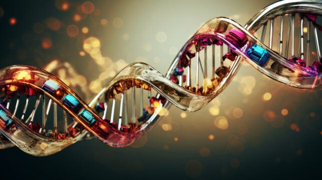 dna structure with gold helix and gemstones