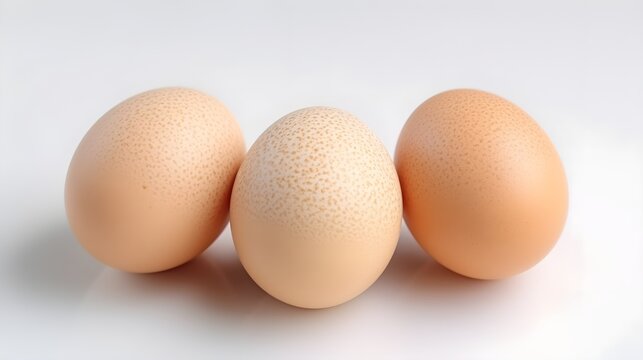 Close-up portrait of a chicken eggs against white background, background image, AI generated
