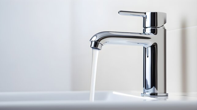 Close-up portrait of a water tap against white background, background image, AI generated