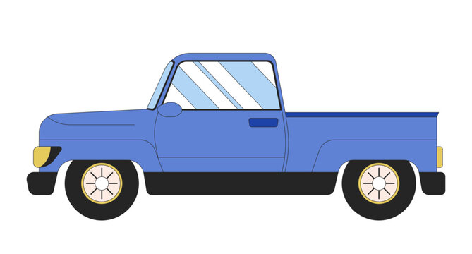Car side view 2D linear cartoon object. Transport auto. Driving motor vehicle isolated line vector element white background. Van truck pick-up. Automobile pickup color flat spot illustration