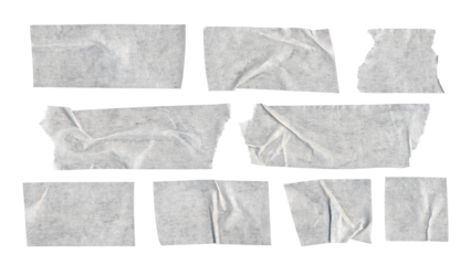 Set of duct tape lines in png format, isolated white paper stripes of adhesive tape on transparent background