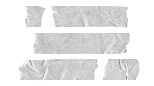 Set of duct tape lines in png format, isolated white paper stripes of adhesive tape on transparent background