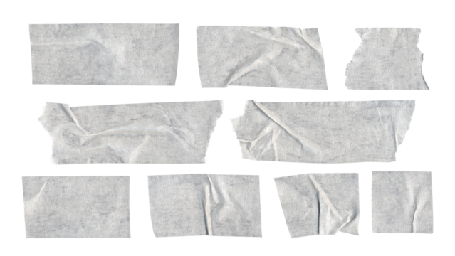 Set of duct tape lines in png format, isolated white paper stripes of adhesive tape on transparent background
