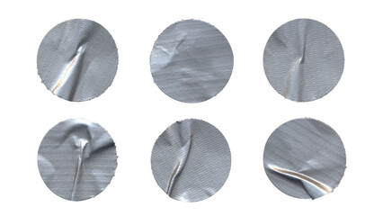 Set of duct armoured tape circles in png format, isolated grey circles of adhesive tape on transparent background