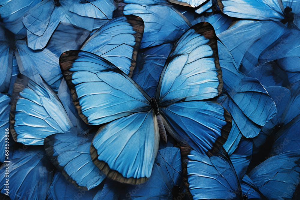 Leinwandbilder an abstract representation of morpho butterflies forming a mosaic of iridescent blues, their delicat