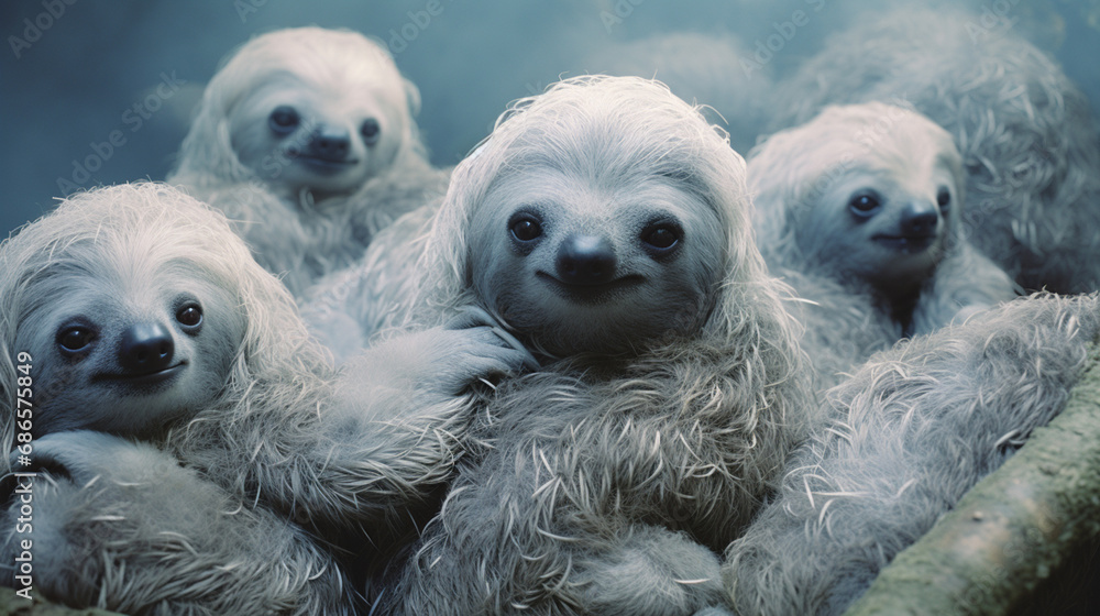Leinwandbilder an ethereal scene featuring abstract sloths in a spectral symphony, their slow and deliberate moveme