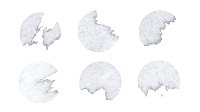 Set of duct torn paper tape circles in png format, isolated white ripped circles of adhesive tape on transparent background