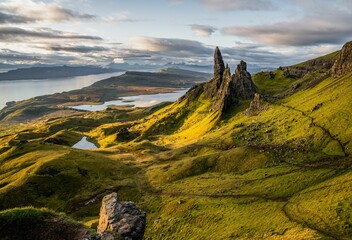 Aerial view of Storr Hill on the Isle of Skye in Scotland