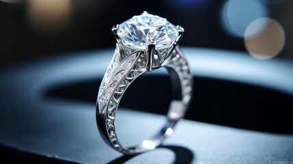 A close-up of a Solitaire engagement ring, capturing the intricate design and unparalleled brilliance in full ultra HD