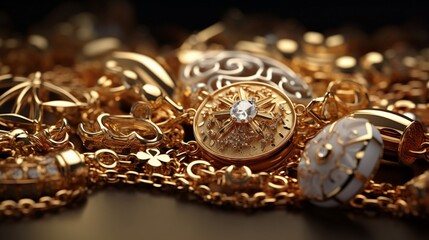 A close-up view of a charm bracelet featuring delicate, intricately designed charms in exquisite detail.
