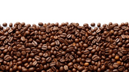 Fototapeta premium panoramic border of aromatic coffee beans against a pristine white backdrop, leaving space for your message.