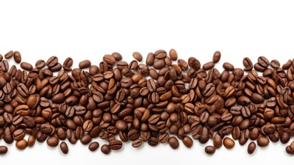 Fototapeta premium panoramic border of aromatic coffee beans against a pristine white backdrop, leaving space for your message.