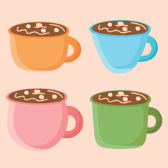 Cup of chocolate marshmallows vector illustration. Sweet drinks. Chocolate hot cocoa mixed with marshmallows.