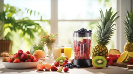 Keuken spatwand met foto Freshly pressed or juiced fruits promote health © Erich