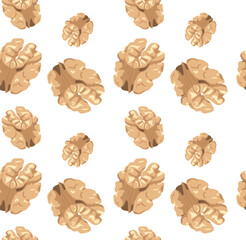 Walnut kernels. Seamless pattern in vector. Suitable for prints and backgrounds.