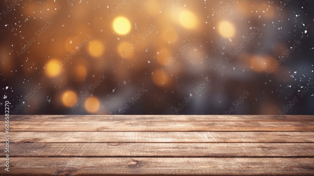 Poster empty wooden table or floor with night light on a blurred abstract background. product display and o