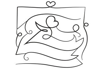 
Hand-drawn curly hearts scroll Line Calligraphic writing outline ribbon, calligraphy lettering poster useful Valentine's Day, blank space writing for text, ribbon romantic love empty outline banner 