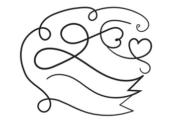 
Hand-drawn curly hearts scroll Line Calligraphic writing outline ribbon, calligraphy lettering poster useful Valentine's Day, blank space writing for text, ribbon romantic love empty outline banner 