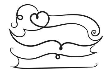 
Hand-drawn curly hearts scroll Line Calligraphic writing outline ribbon, calligraphy lettering poster useful Valentine's Day, blank space writing for text, ribbon romantic love empty outline banner 