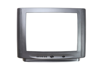 Old TV isolated on a white background. Retro technology concept. Blank screen for text. Vintage TVs from the 1980s, 1990s, 2000s.
