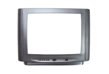 Old TV isolated on a white background. Retro technology concept. Blank screen for text. Vintage TVs from the 1980s, 1990s, 2000s.