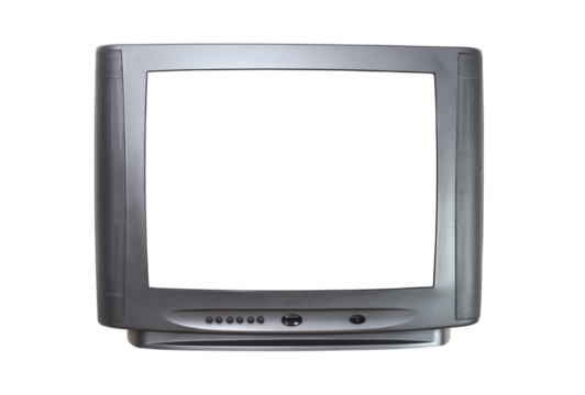 Old TV isolated on a white background. Retro technology concept. Blank screen for text. Vintage TVs from the 1980s, 1990s, 2000s.