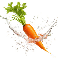 A carrot in a fresh water splash isolated on a transparent background