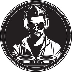 Beat Noir Black DJ Vector Logo Brilliance Sonic Silhouette DJ Player Icon in Cool Black