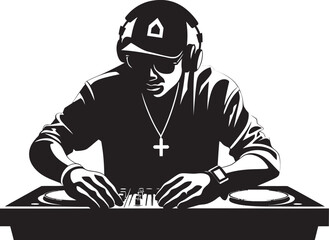 Sonic Silhouette DJ Player Icon in Cool Black Urban Pulse Black DJ Man Vector Logo Mastery