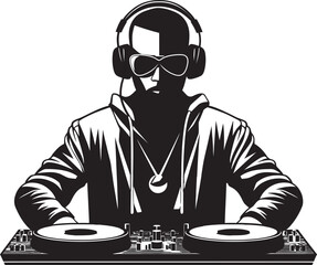 Nocturnal Groove DJ Player Icon in Black Vector Vector Vortex Cool DJ Player Man in Black