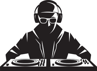Nightclub Niche DJ Man in Black Vector Logo Sonic Swag Cool Black DJ Player Icon