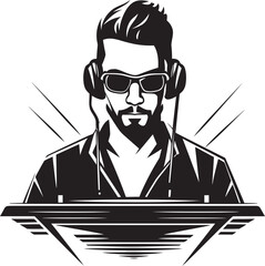 Beat Noir Black DJ Vector Logo Brilliance Sonic Silhouette DJ Player Icon in Cool Black