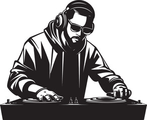 Vector Vortex Cool DJ Player Man in Black Beat Noir Black DJ Vector Logo Brilliance